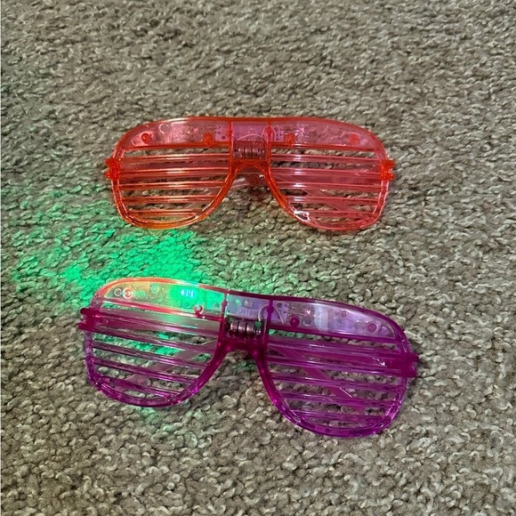Plastic Light Up Party Shade Neon Glasses Pink Purple Rave Costume Y2K Set of 2 - Picture 2 of 5